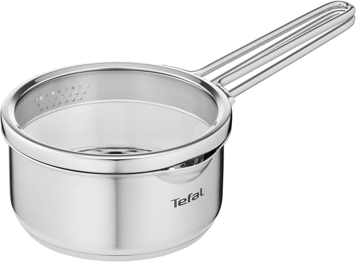 Tefal H85222 Nordica Stielkasserolle 16 cm mit Deckel | Doppelgriffe | Edelstahl-Topf | alle Herdart