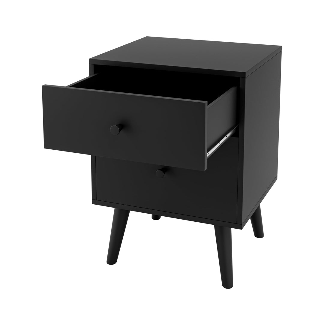 KOMFOTTEU Nachttisch mit 2 Schubladen, Beistelltisch mit Beinen aus Kautschukholz, Nachtschrank für