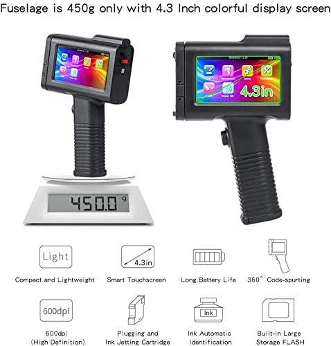 OLYBSJET Tragbarer Handdrucker, Hand Tintenstrahldrucker (BT-HH6105B2) mit 4,3 Zoll HD Touchscreen,H