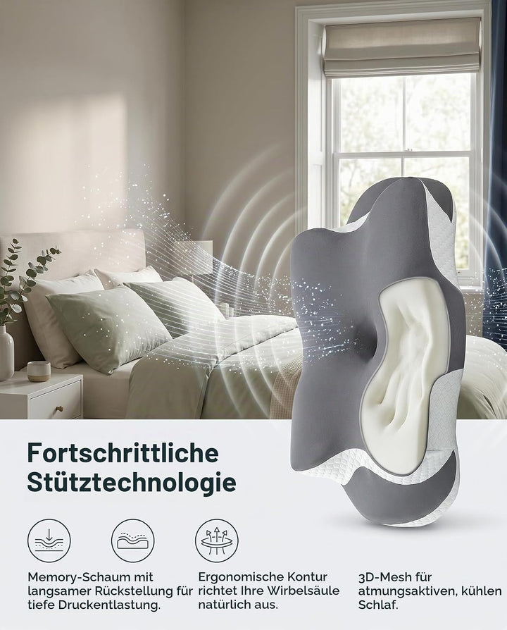Ergonomisches Kopfkissen,Memory Foam Kissen (Dunkelgrau)