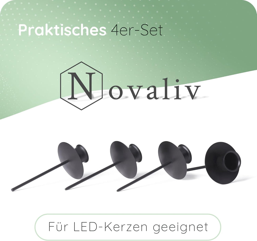 Novaliv 4X Kerzenpick Stabkerzen SCHWARZ Kerzenhalter für Adventskranz Kerzenpin Weihnachtskranz, 4