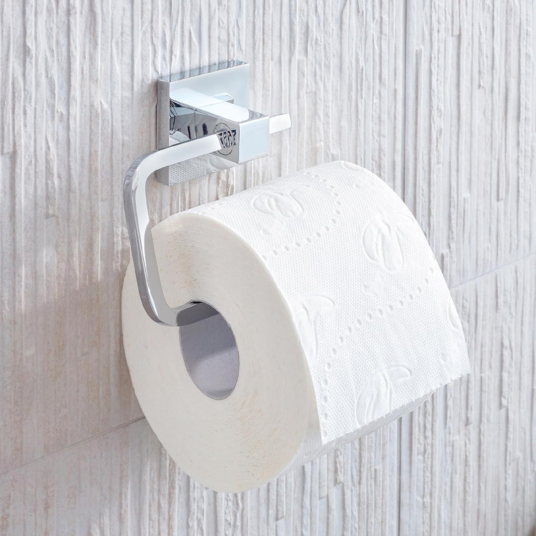 tesa DELUXXE Toilettenpapierhalter ohne Deckel, verchromt - zur Wandbefestigung ohne Bohren, inkl. K
