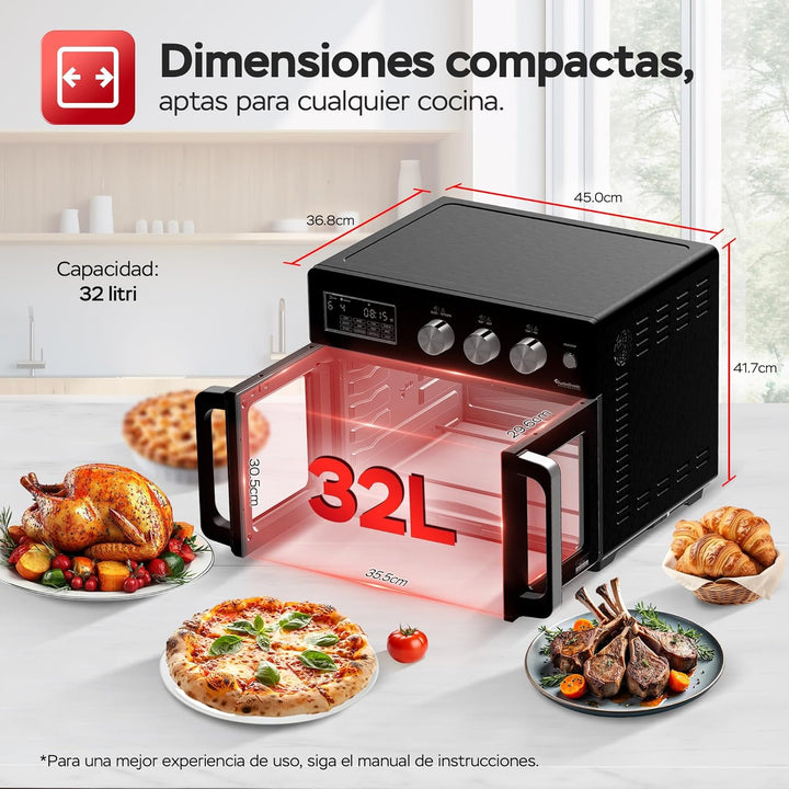 TurboTronic Mini Backofen - 4in1 Heissluftofen und Heissluftfritteuse XXL Version 32L inkl. Drehspie