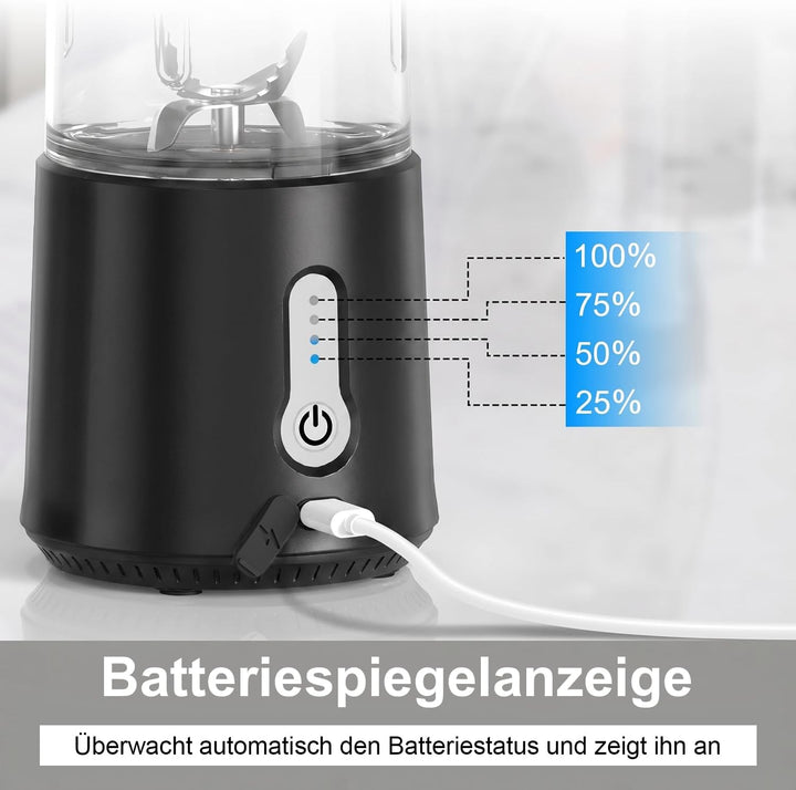 Mulli Tragbarer Mixer mit Reisedeckel – 500ml USB-wiederaufladbarer persönlicher Smoothie- und Prote