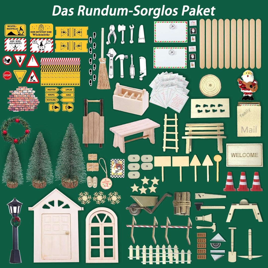 XSYKJGS Wichteltür Set, 86 Stück Wichtel Zubehör Baustelle Set, Wichteltür Zubehör Weihnachten Kompl