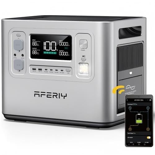 AFERIY 2400W2048Wh Tragbare Powerstation, 1,5Std Schnellladung, für Camping | Silber Solargenerator,
