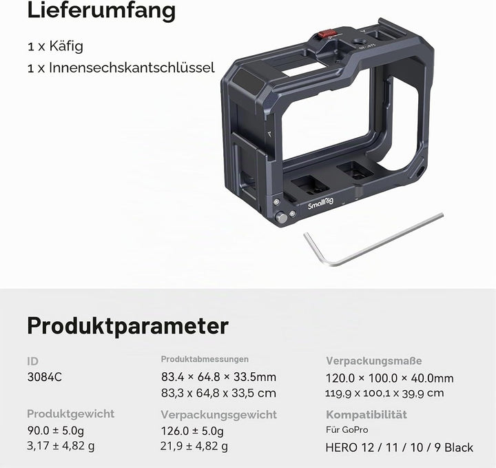 SMALLRIG Hero12 Hero11 Hero10 Hero9 Black Cage Schwarzer Käfig für Go Pro Hero12/11/10/9 Black Actio