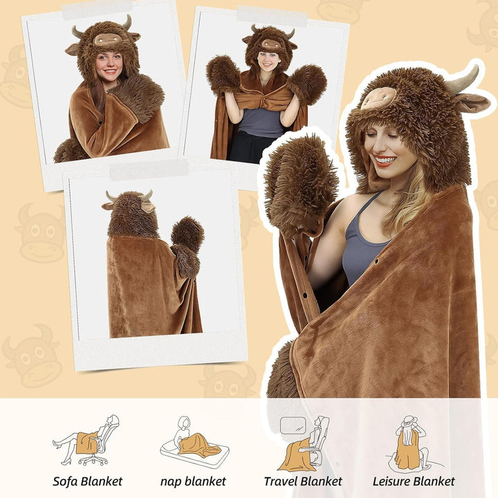 Kuscheldecke mit Ärmeln, Highland Cow Geschenk für Frauen, Tragbare Decke Weihnachten Geburtstagsges