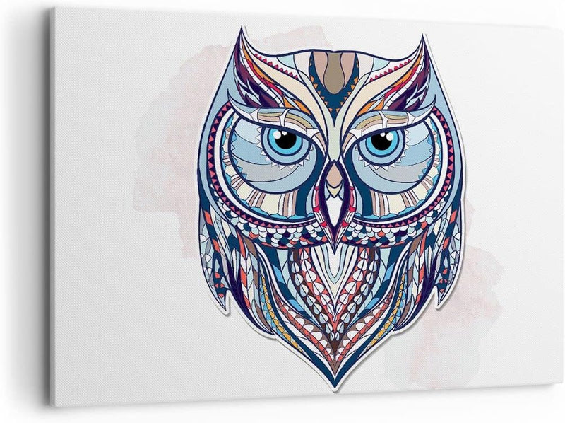 Bilder auf Leinwand 100x70cm Leinwandbild Owl aztekische Tierwelt Grafik Gross Wanddeko Bild Schlafz