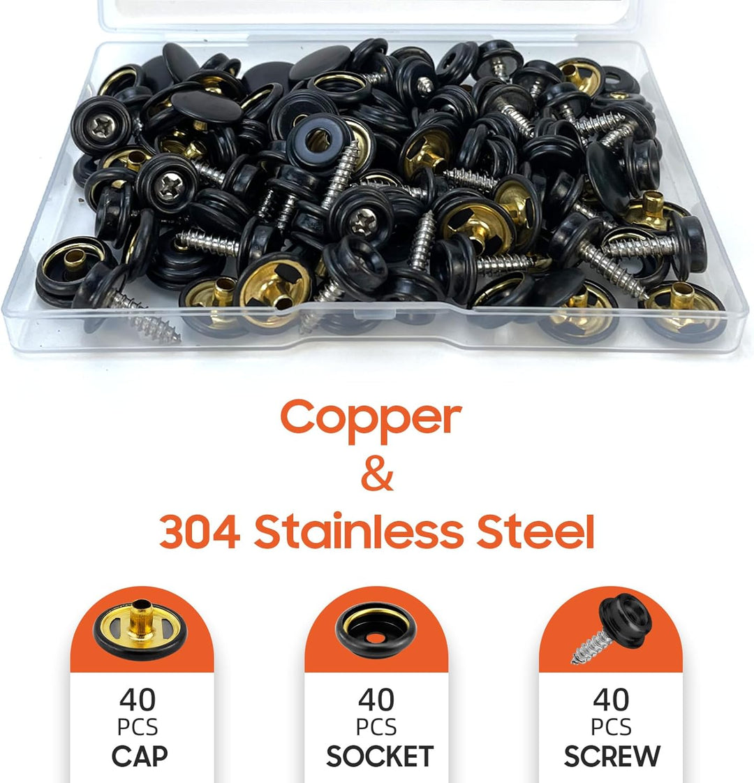 120 Stück Druckknöpfe, Snap Fasteners Kit 15mm Edelstahl Snaps Marine Grade Boot Segeltuch Snaps, 15