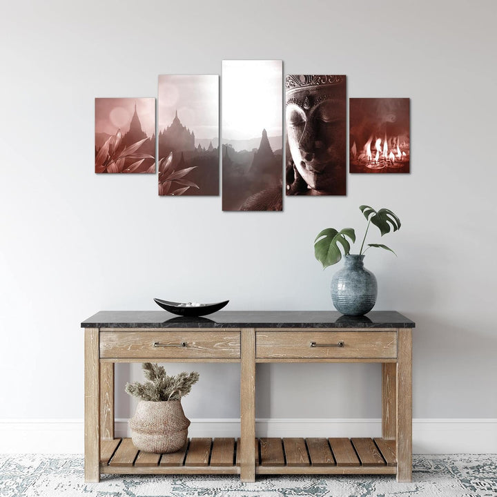 Runa Art Wandbilder Blumen Orchidee 5 Teilig Bild auf Vlies Leinwand Deko Wohnzimmer Feng Shui Viole