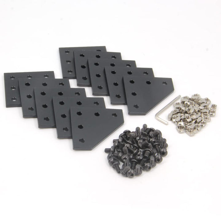 Zeberoxyz 10 STÜCKE/Kit Schwarz L-Form-Eckwinkelplatte mit 50 STÜCKE Schrauben+50 STÜCKE T-Muttern,