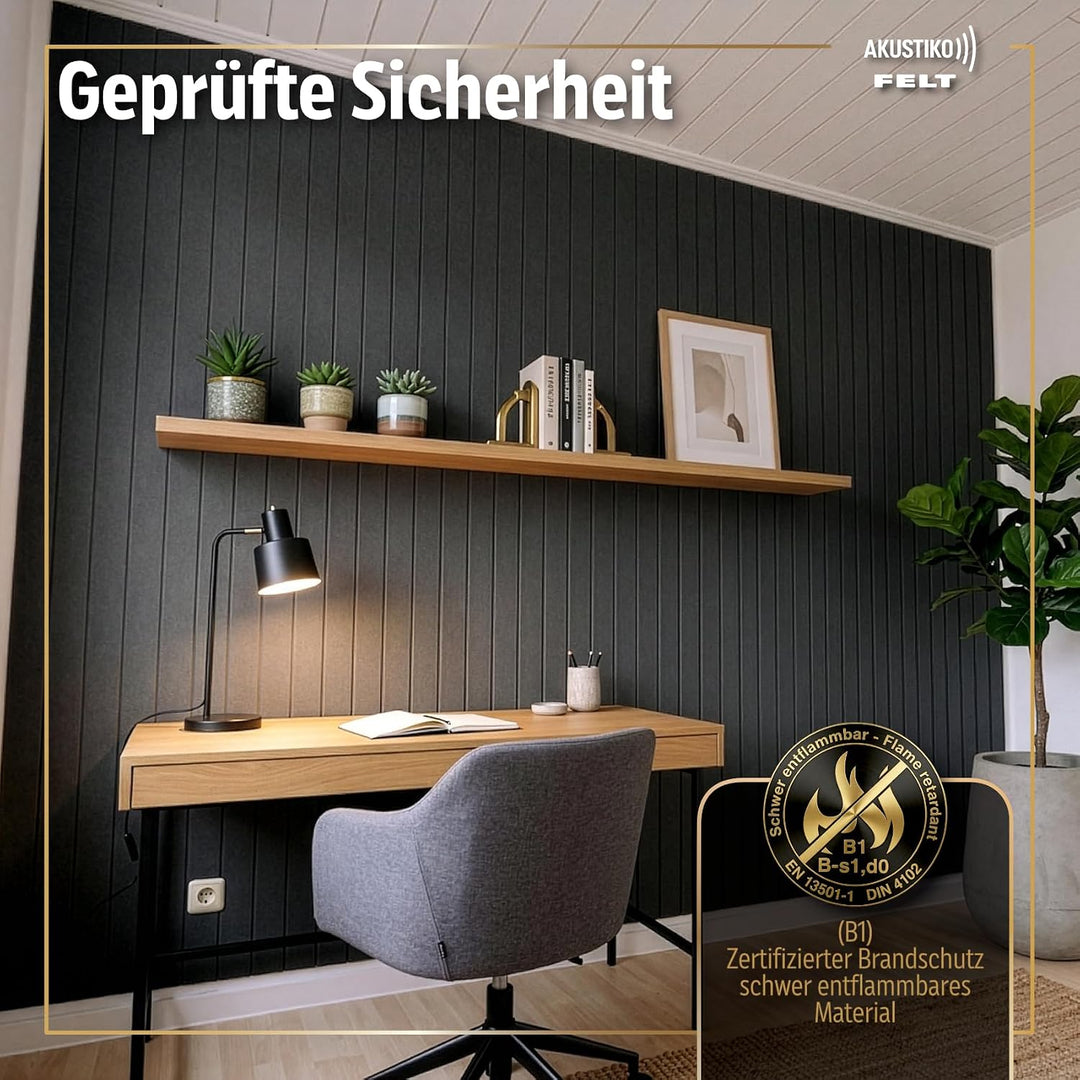 AKUSTIKO Akustikpaneele selbstklebend 4er Set 120x60cm - Schallschutzplatten mit Brandschutz Schalld