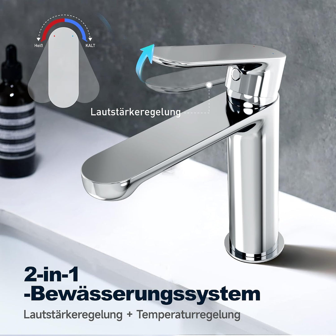 Wasserhahn Bad aus Edelstahl, Moderner Waschtischarmatur für Badezimmer mit Keramikkartusche und Ung