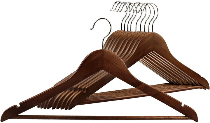 Kleiderbügel aus Holz Drehbare Jackenbügel Vintage Anzugbügel Wäschebügel 10 STK - Dunkel 10pcs 44CM