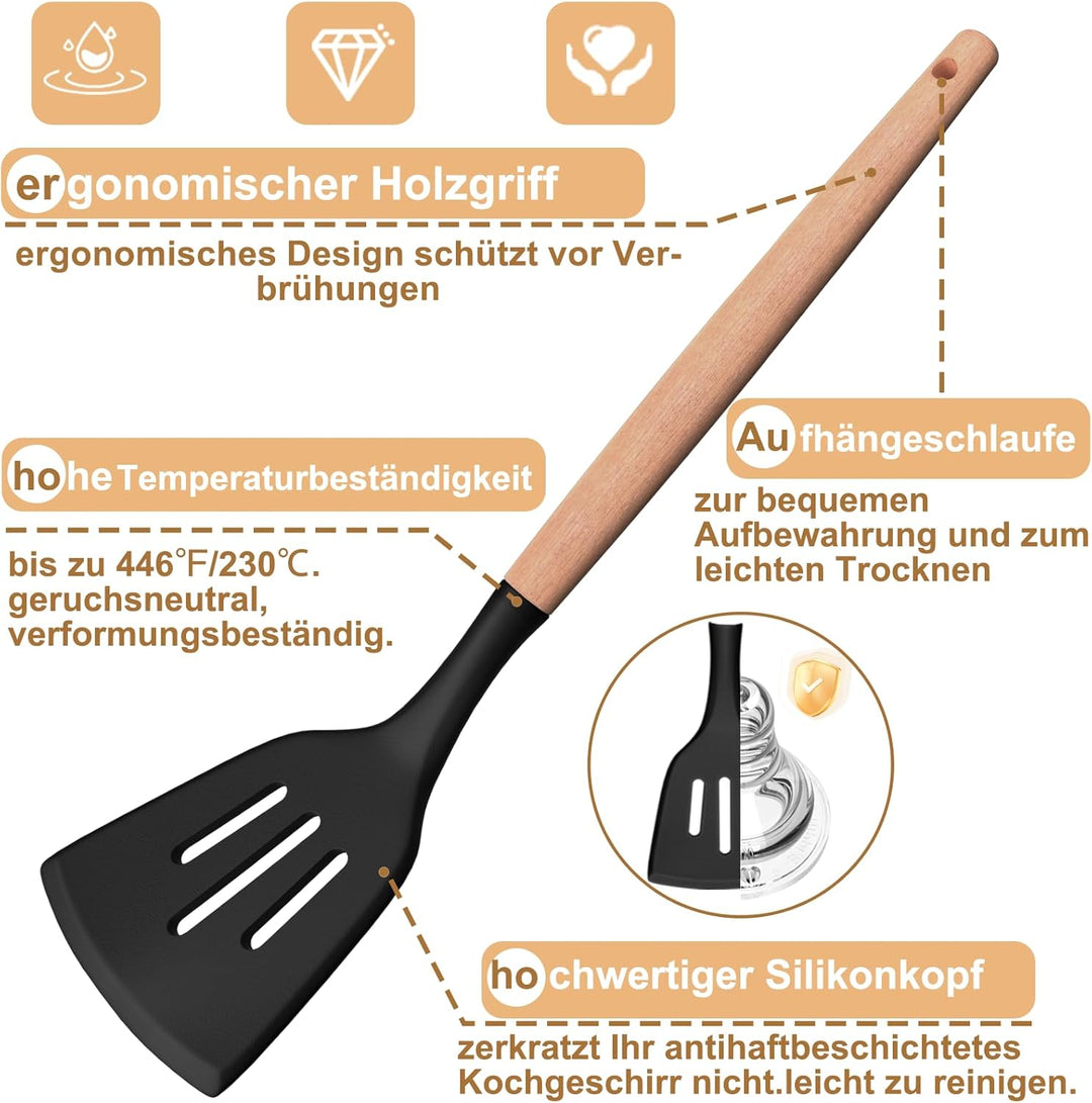 Küchenhelfer Set, 26 Stück Silikon Kochutensilien Kochbesteck, Hitzebeständiger Kochgeschirr mit Ute