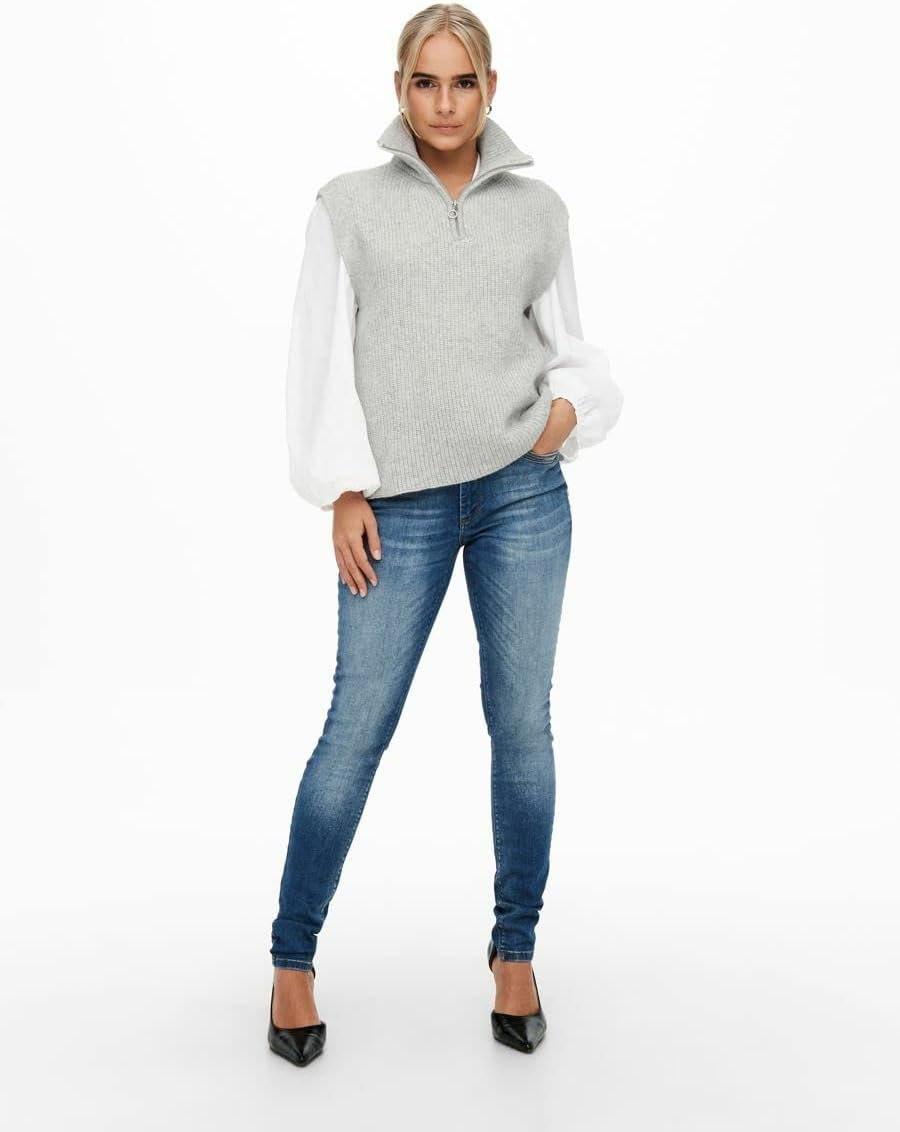 ONLY Damen Onltia Life Highneck Vest KNT Noos Pullover L Light Grey Melange, L Light Grey Melange