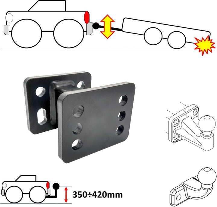XIMPLIO Adapter Verlängerung Hakenverlängerung für Flanschkugel Anhängerkupplung AHK mit ABE (125 mm