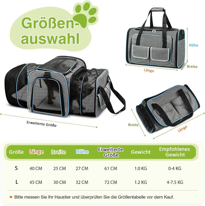 ALLSOPETS Erweiterbar Tragetasche für Katzen Hunde Faltbare Hund Katze Tragetaschen Tragbar Haustier