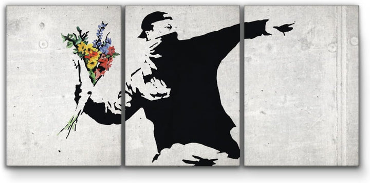 Giallobus - Grosse Gemälde im XXL-Format - Banksy - Street Art - Blumenwerfer - Leinwand - 218x100cm