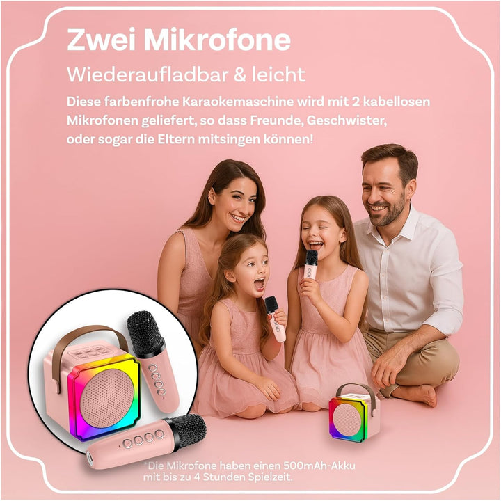 Karaoke Maschine Kinder mit 2 Mikrofon von MMOBIEL – Mini Karaoke Maschine, Tragbare Bluetooth Lauts