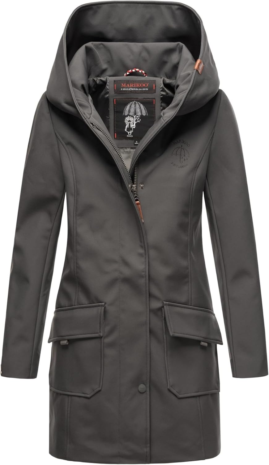 MARIKOO Damen Softshell Jacke Winterjacke wasserabweisend Outdoor lang B856 XS Anthrazit, XS Anthraz