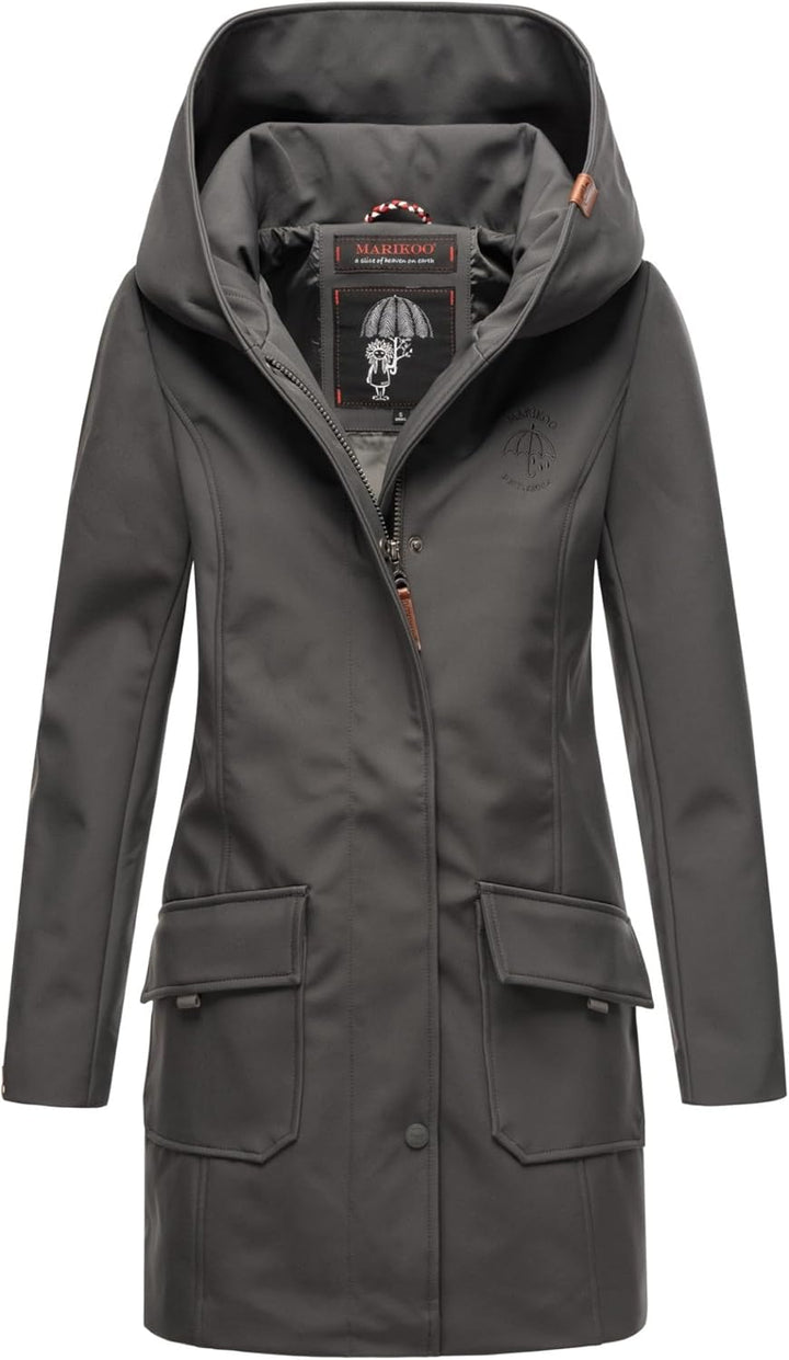 MARIKOO Damen Softshell Jacke Winterjacke wasserabweisend Outdoor lang B856 XS Anthrazit, XS Anthraz