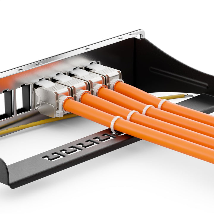 deleyCON 8 Port Patchpanel Set Patchfeld CAT6a 1 HE 10 Zoll - Schwarz | Modularer Rackeinbau mit 8x