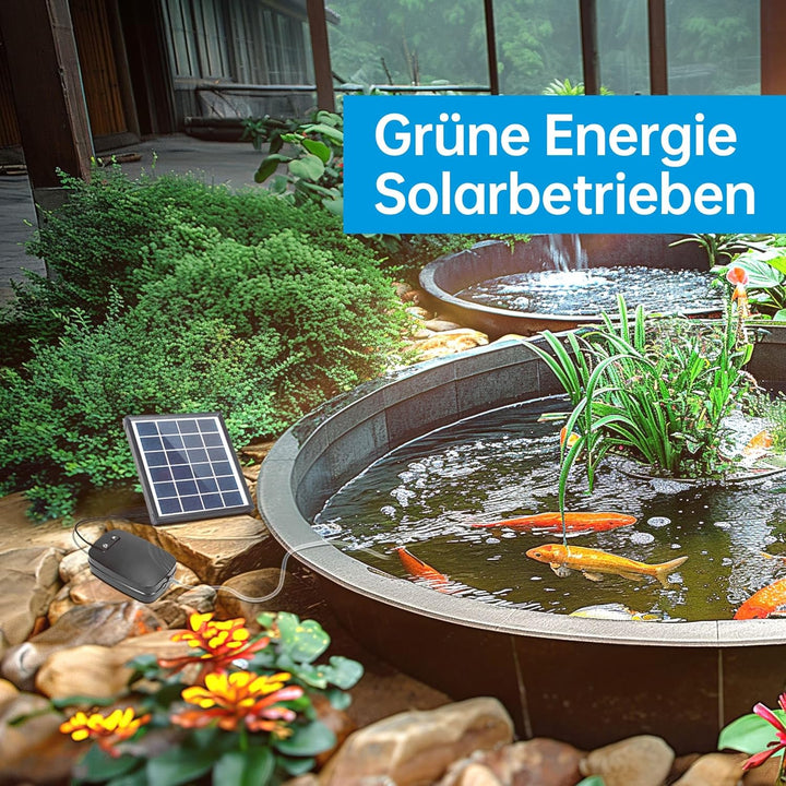 Biling Teichbelüfter Solar mit 2200mAh Akku, 2.5W Solar Sauerstoffpumpe für Teich mit 3m Silikon-Sch