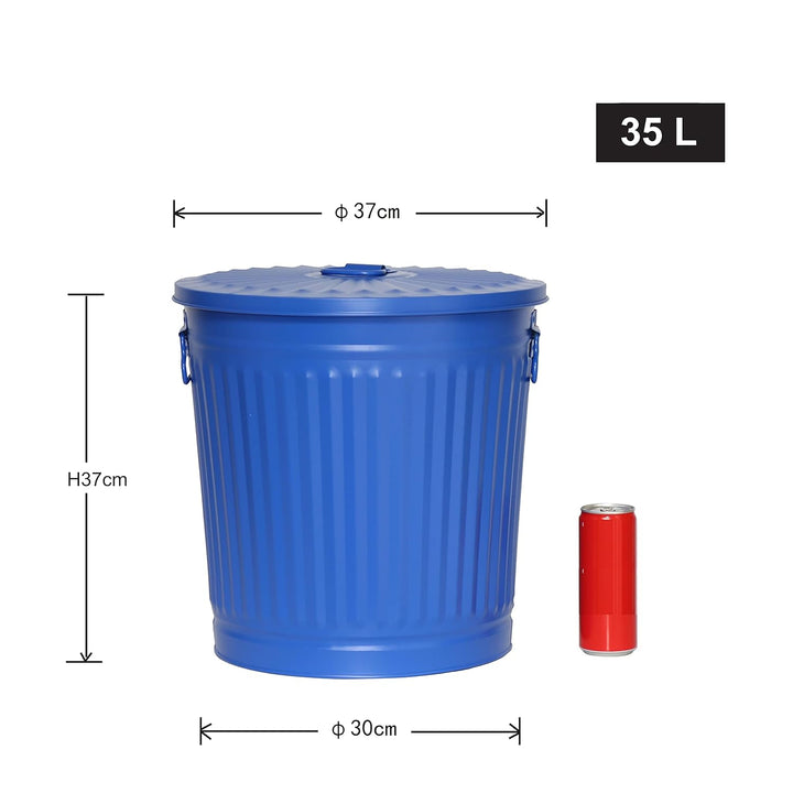 Jinfa Retrodesign Mülleimer mit Deckel | Blau | Ø 36 cm, Höhe 36,5 cm, 35 Liter 1 Stück - 35 Liter -