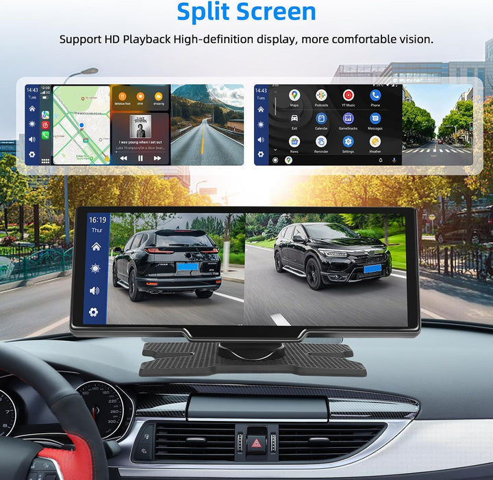 Podofo 10.26 Zoll IPS Tragbares Autoradio mit Kabelloses A-pple Carplay Android Auto Recorder Bildsc