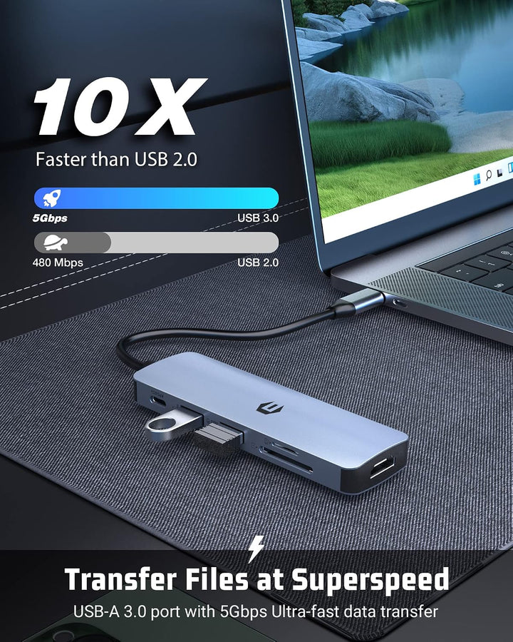 HOPDAY USB C Hub, 6 in 1 USB C Adapter für MacBook Air/Pro, Dual Display 4K HDMI Docking Station HD-