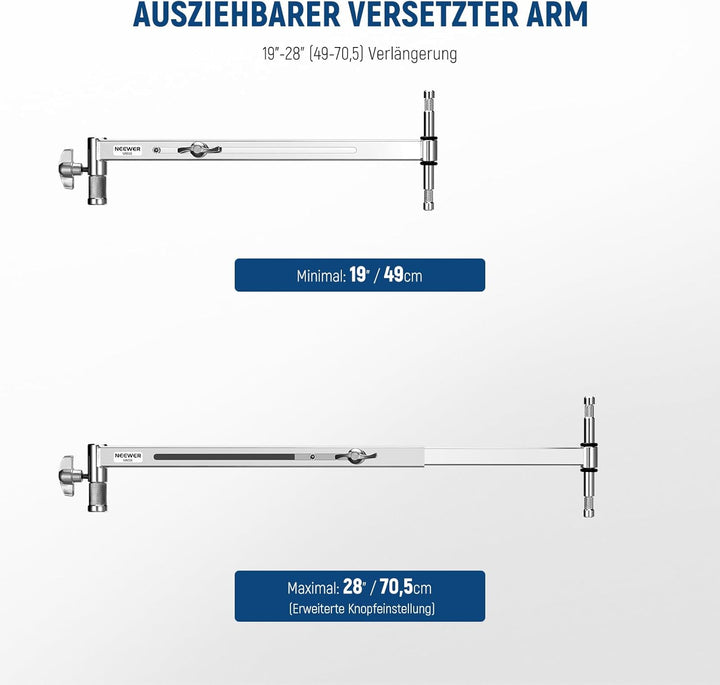 NEEWER versetzter Arm mit Zwei 5/8" Babystift für LED Videolicht Studioblitz, 19"-28" ausziehbar mit