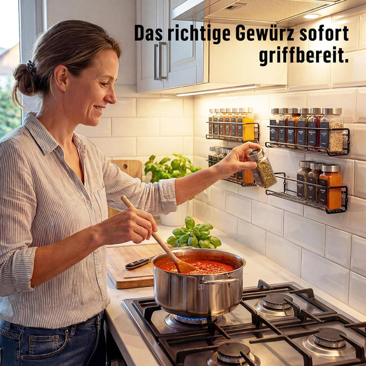 Deco haus® Gewürzregal Wand ohne Bohren [MIT 24 GEWÜRZGLÄSER & ETIKETTEN] - Gewürzregal Hängend 4er