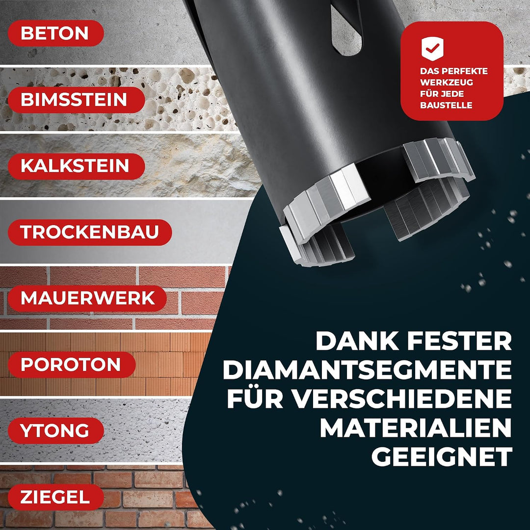 Fortura Kernbohrer/Bohrkrone Ø32-162mm/ 200mm Länge/SDS Plus/Dosenbohrer/Diamantbohrkrone/Bohrkrone