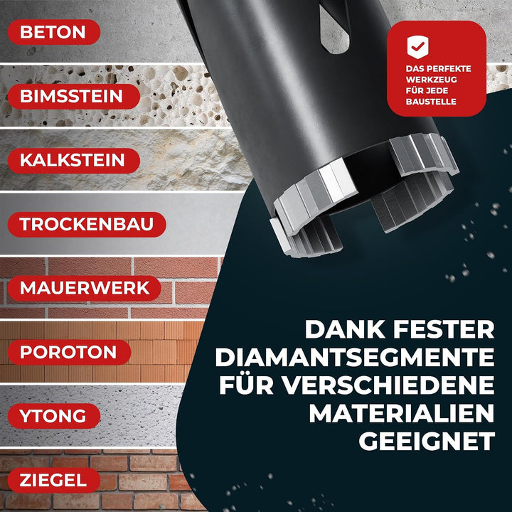Fortura Kernbohrer/Bohrkrone Ø32-162mm/ 200mm Länge/SDS Plus/Dosenbohrer/Diamantbohrkrone/Bohrkrone