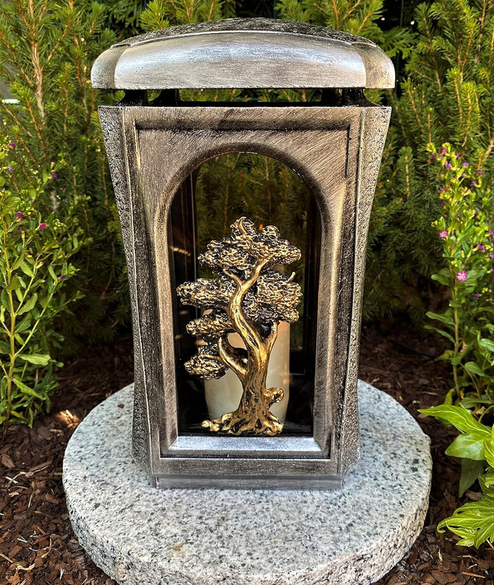 Garden Paradies Handmade Grablaterne Grablampe mit Motiv Grablicht 27 cm H. Grableuchte incl.Kerze