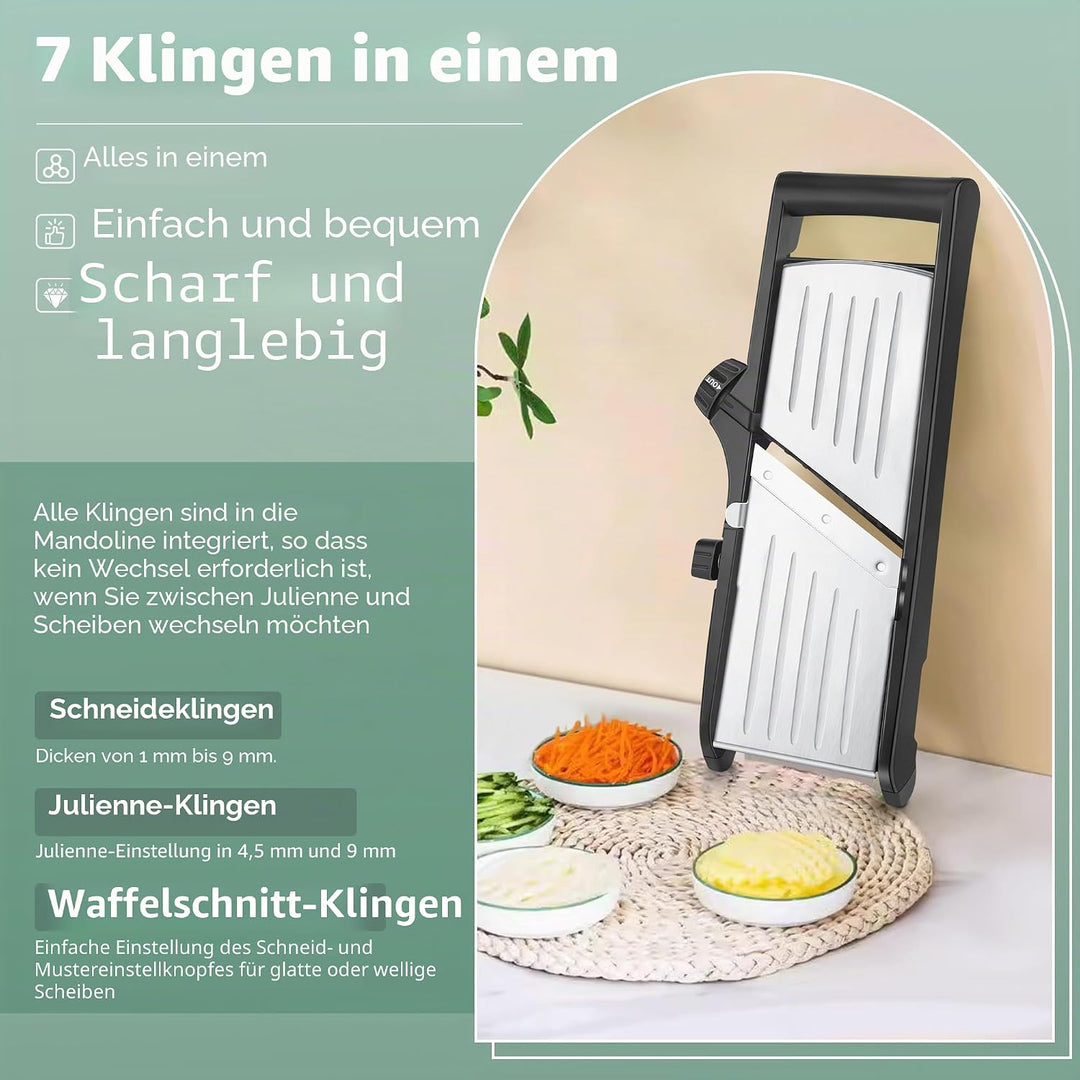 Gemüsehobel, 7-in-1 Verstellbar Mandoline Gemüsehobel, Multifunktion Scheiben, Julienne, Edelstahl G