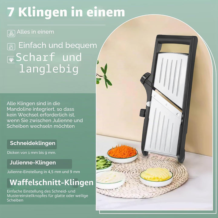 Gemüsehobel, 7-in-1 Verstellbar Mandoline Gemüsehobel, Multifunktion Scheiben, Julienne, Edelstahl G