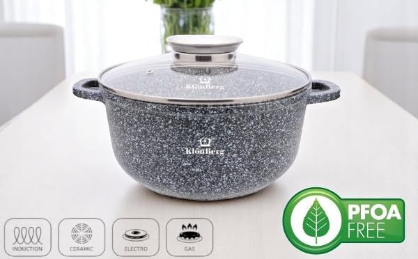 Induktions-Topfset, Aluguss-Topf mit Antihaftbeschichtung, Topfset mit Glasdeckel für alle Herdarten