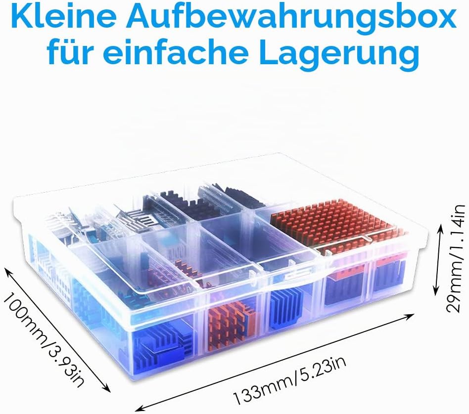 GeeekPi 102 PCS (12 Verschiedene Grössen) Kühlkörper Kit mit leitfähigem Klebeband, Aluminium Kühlkö