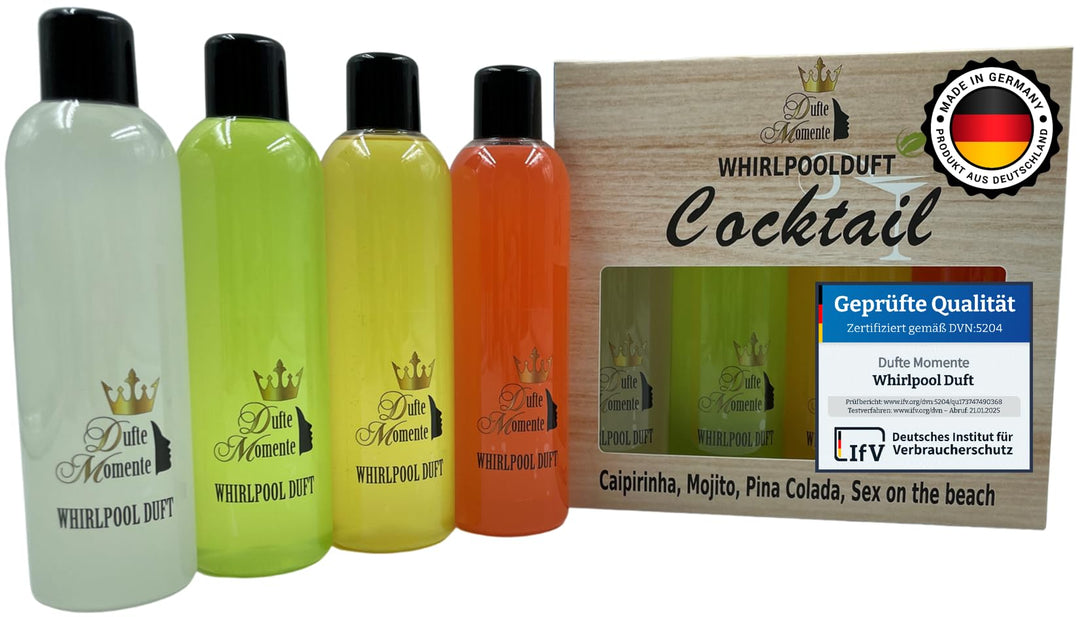 Whirlpoolduft 4 x 250ml - Caipirinha, Mojito, Pina Colada, Sex on the beach - karibischer Flair für