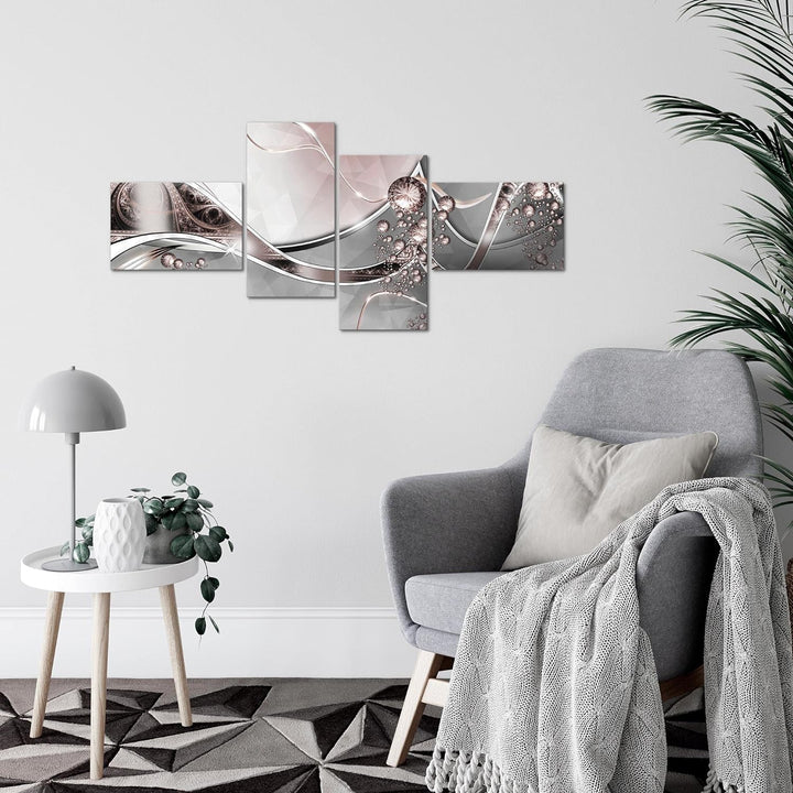 Runa Art Bild Modern Abstrakt - Made in Germany - Wandbilder Diamant Grau Rosa 4 Teilig 109142a 100