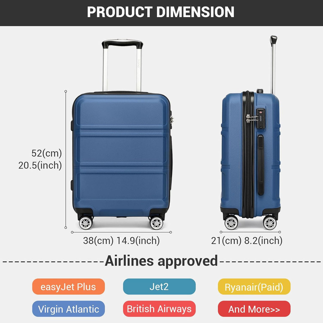 KONO Handgepäck Koffer ABS+PC Hartschalenkoffer, Kabinenkoffer 52x38x21 cm für Lufthansa & Eurowings