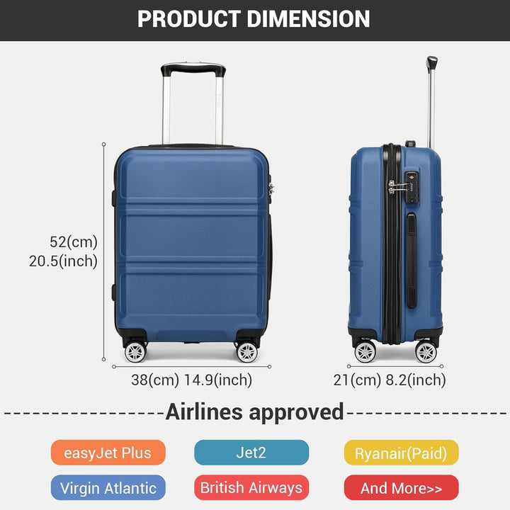 KONO Handgepäck Koffer ABS+PC Hartschalenkoffer, Kabinenkoffer 52x38x21 cm für Lufthansa & Eurowings