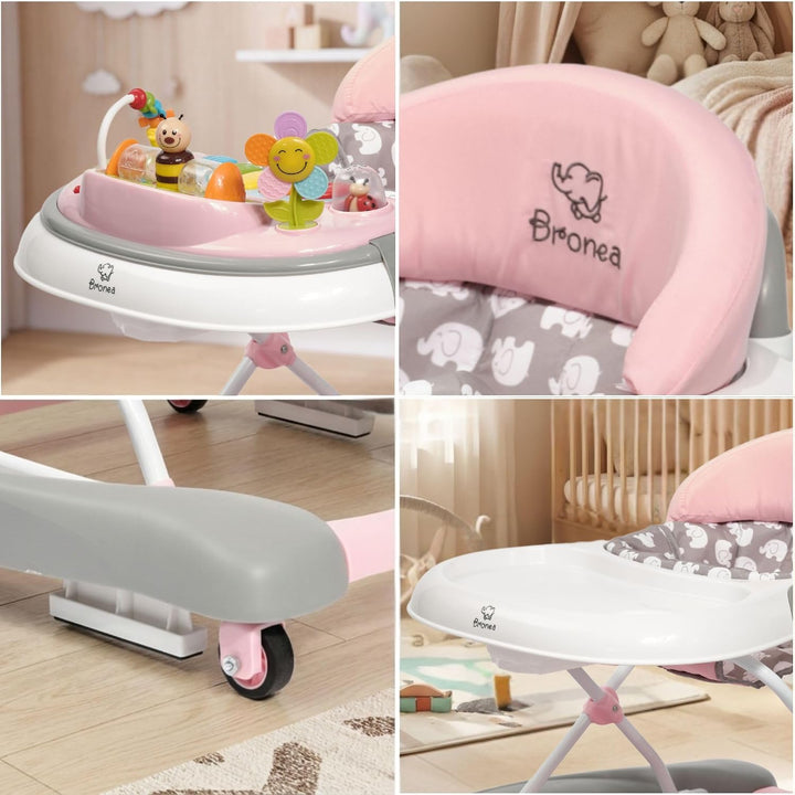 BRONEA 4-in-1 Gehfrei Baby ab 6 Monate | Lauflernwagen mit Schaukelfunktion und Spielpaneel mit Musi
