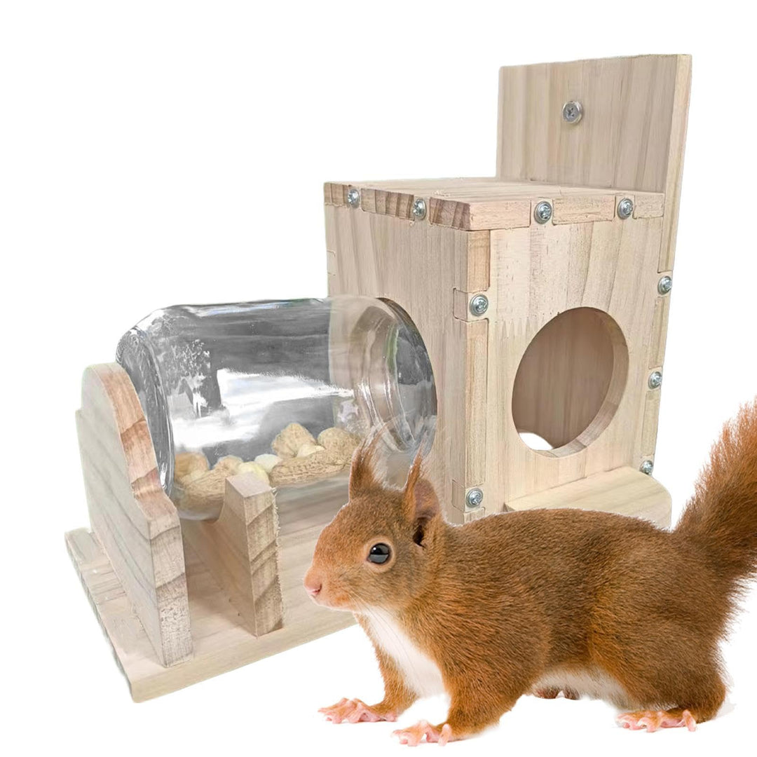 Eichhörnchen Futterhaus Zum Hängen, Aus Holz, Wetterfest, Garten Futterstation, 22x11x21cm.