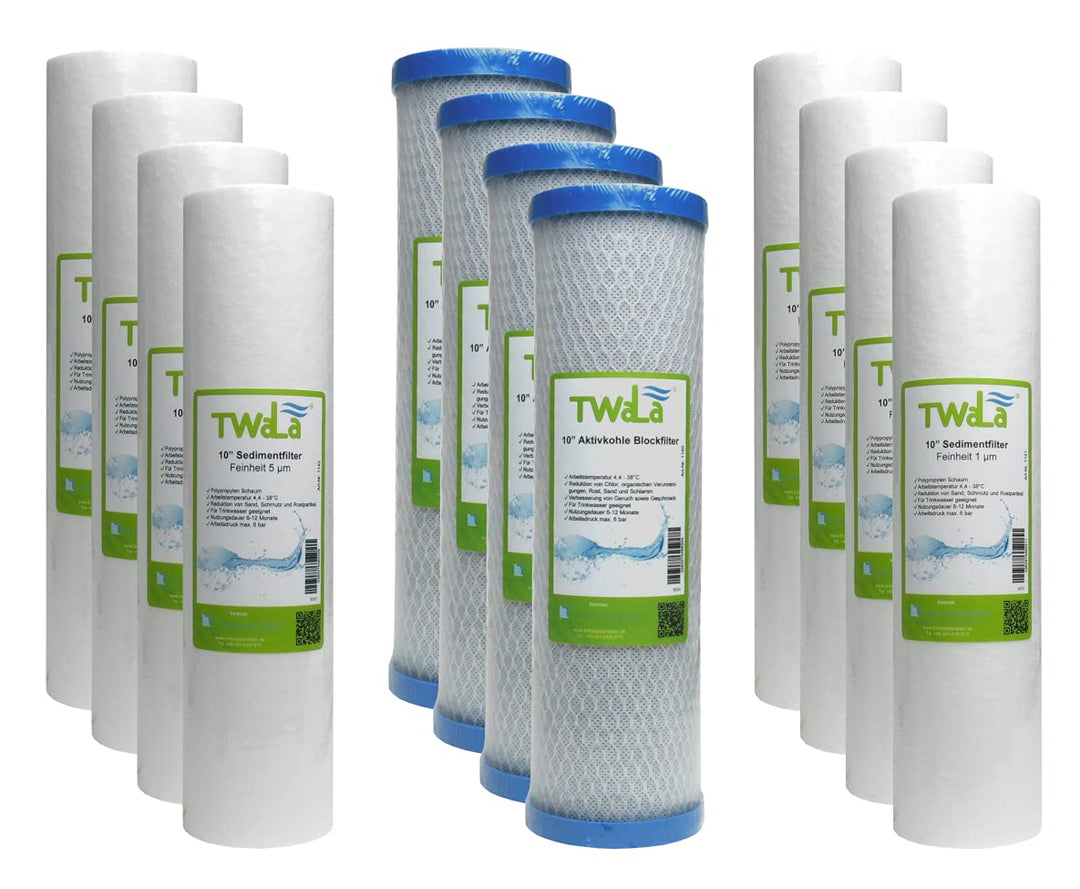 2 Jahre Set 12-teilig TWaLa 10" Zoll Ersatzfilter Umkehrosmose Anlage RO Polypropylen Sediment Vorfi