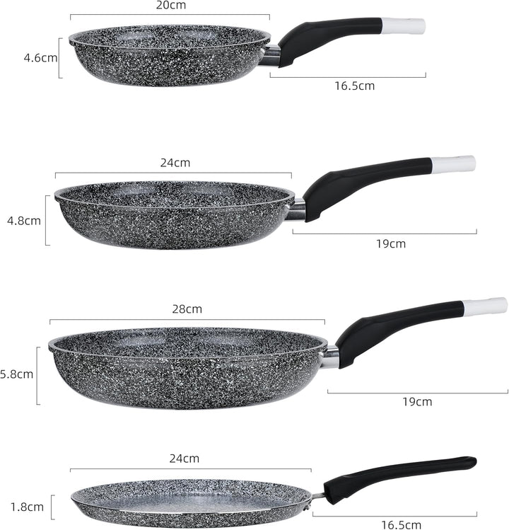 EliteHoff Pfannenset Induktion 4-teilig, Bratpfannenset (20/24/28 cm) + crepe pfanne 24 cm, Induktio