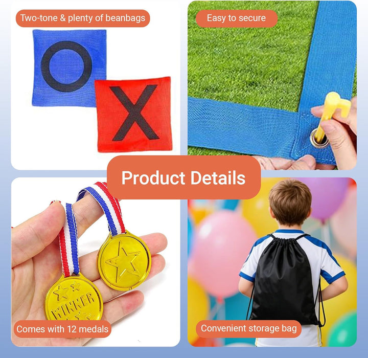 Riesiges Tic Tac Toe, Outdoor-Spielset, Sitzsack-Wurfspiele für Kinder & Erwachsene, Tic Tac Toe Meh